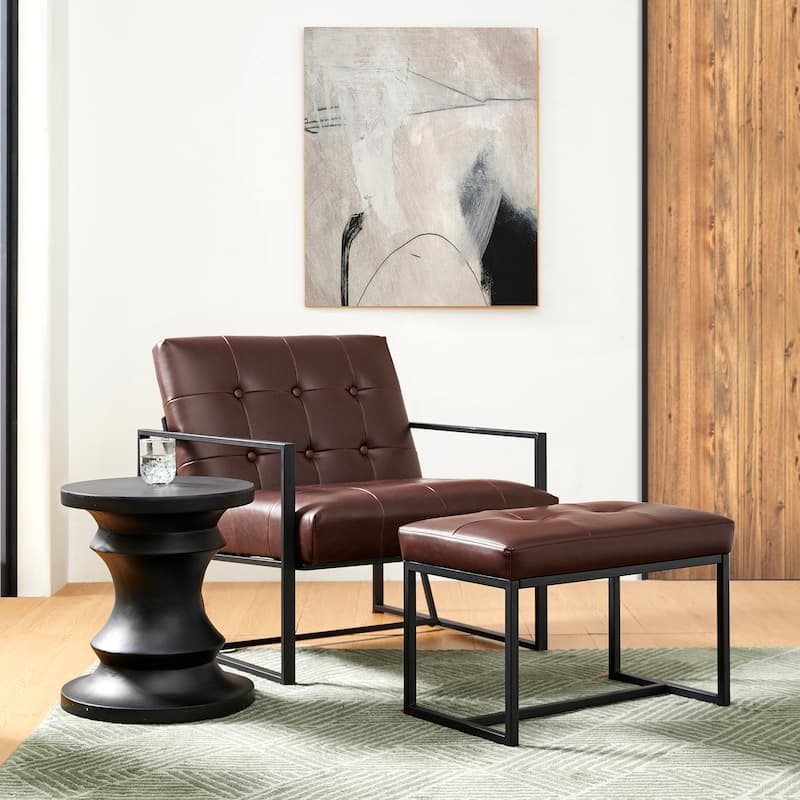 Glitzhome 29.50"W Mid-Century PU Leather Tufted Accent Chair - 29.5"W x 30.5"H x 29.25"D
