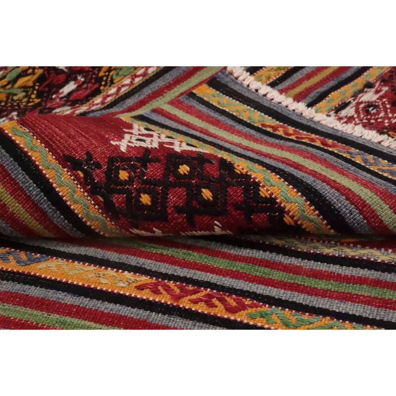 Hand Woven Oriental 100% Wool Carpet Southwestern Tribal Multi-Colored Kilim Area Rug - 7' 2'' X 5' 0''