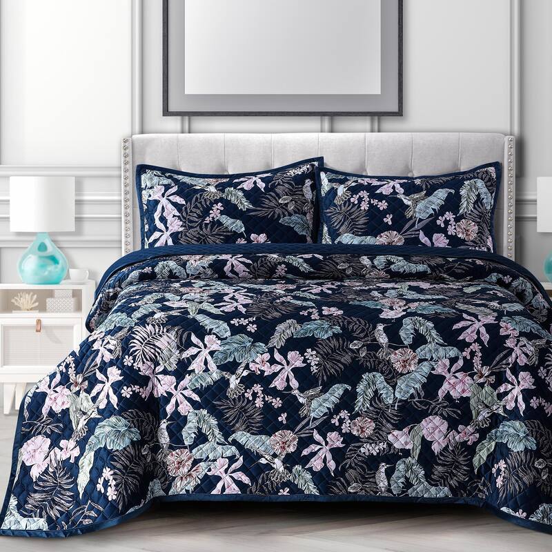Velvet Printed Oversized Quilt Set - Twin - Pariza Multicolor