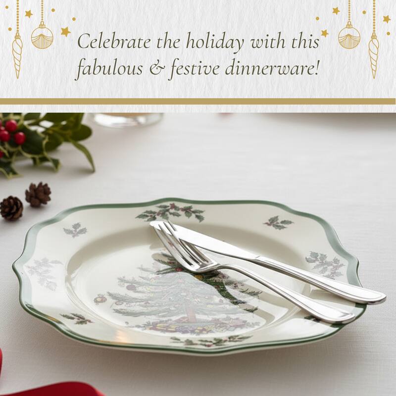 Spode Christmas Tree Scalloped Set of 4 Salad Plates