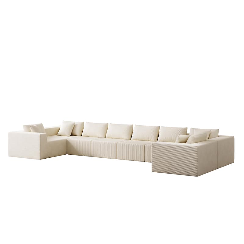 188-Inch Corduroy Modular L Shaped Sectional Sofa, Luxury Floor Couch Set, Foam-Filled Compressed Sofa