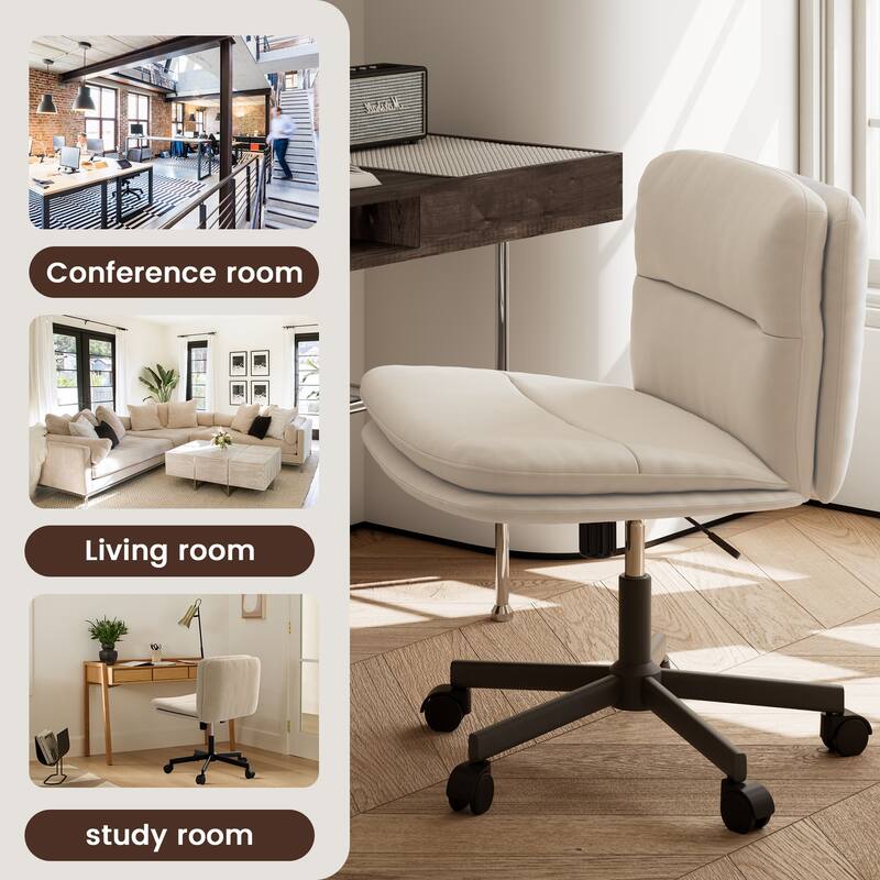 PU Leather Armless Office Chair, Adujustable Height, 360 Degree Swivel Task Chair with Ultra uiet Casters Design