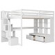 preview thumbnail 1 of 11, Full Loft Bed with Desk & Shelves, 2 Drawers, Storage Staircase, White White - Full