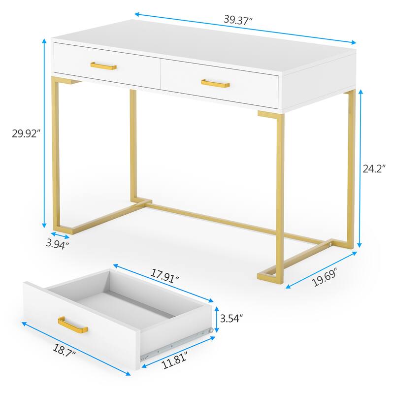 Modern Computer Desk / Writing Desk with 2 Drawers for Bedroom, Home Office