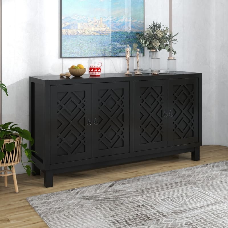Large Storage Space Sideboard, 4 Door Buffet Cabinet with Pull Ring ...
