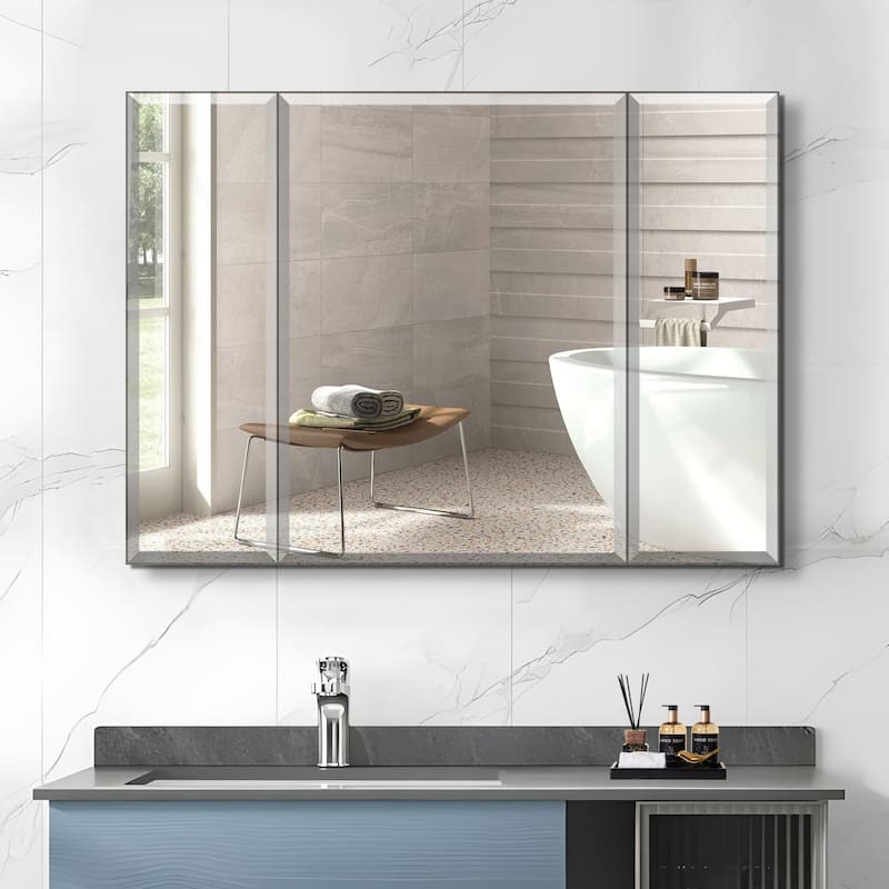 36x26 inch Aluminum Bathroom Medicine Cabinet Adjustable Glass Shelves Waterproof,Rust-Resist Recess,Surface Mount Installation