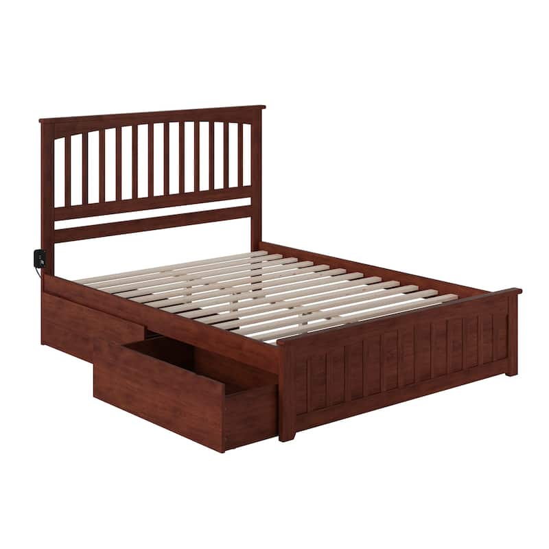 Mission Queen Platform Bed with 2 Bed Drawers in Walnut - Walnut - Queen