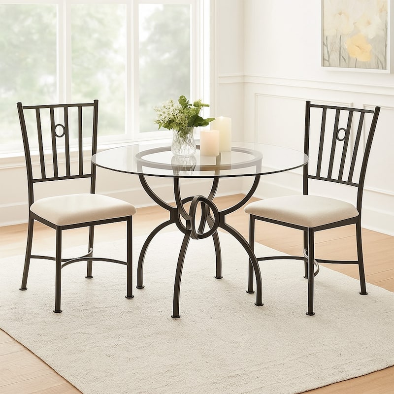 48 Inch Round Dining Table, Clear Glass Top, Interlocked Ring Motif Legs