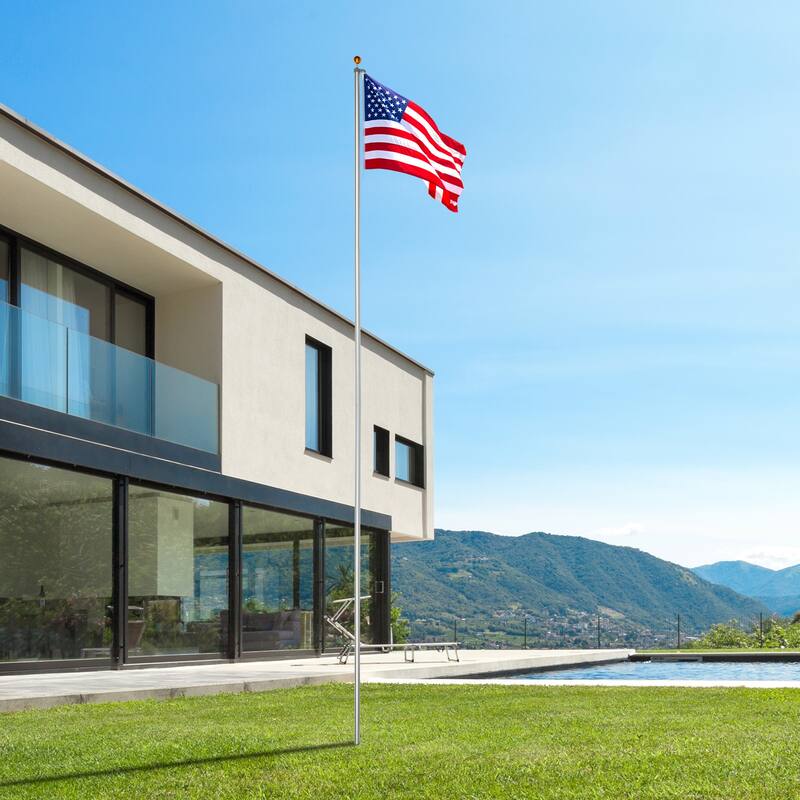30 Feet Sectional Aluminum Extra Thick Flagpole Kit for Ideal for Outside House - N/A