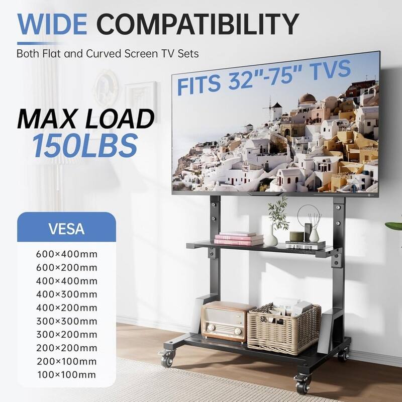 Rolling TV Stand with Large Storage
