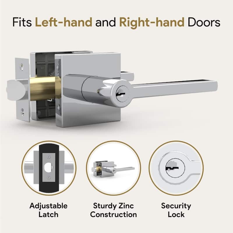 Mega Handles PRIME Entry Door Lever Handle Set – Reversible Square Door Lock for Left- or Right-Handed Doors, Heavy-Duty Design
