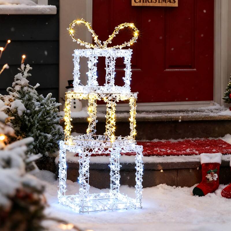 Costway Set of 3 Pre-Lit Christmas Present Box Lights with Warm & Cold - as pic shows - See Details