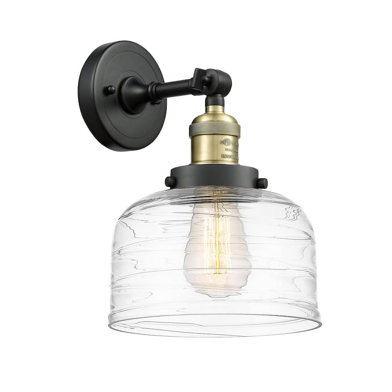 Innovations Lighting 203-12-8 Bell Sconce Bell 12" Tall Wall Sconce - Black Antique Brass / Clear Deco Swirl
