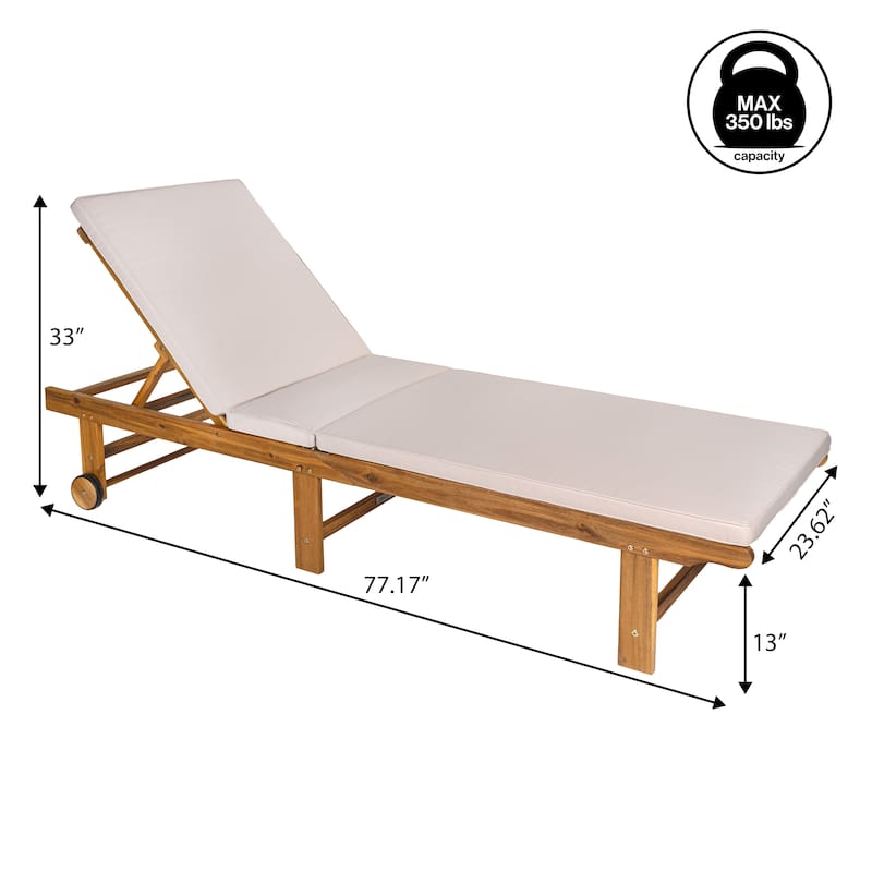Adjustable Outdoor Chaise Lounge w/ Cushion & Wheels - JONATHAN Y