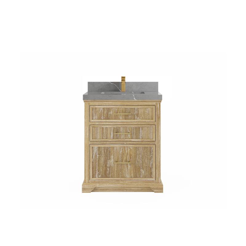 Willow Collections 30 x 22 Alys Solid Teak Wood Single Sink Bathroom Vanity with Quartz or Marble Countertop - 2”Piatra Gray - Whitewashed