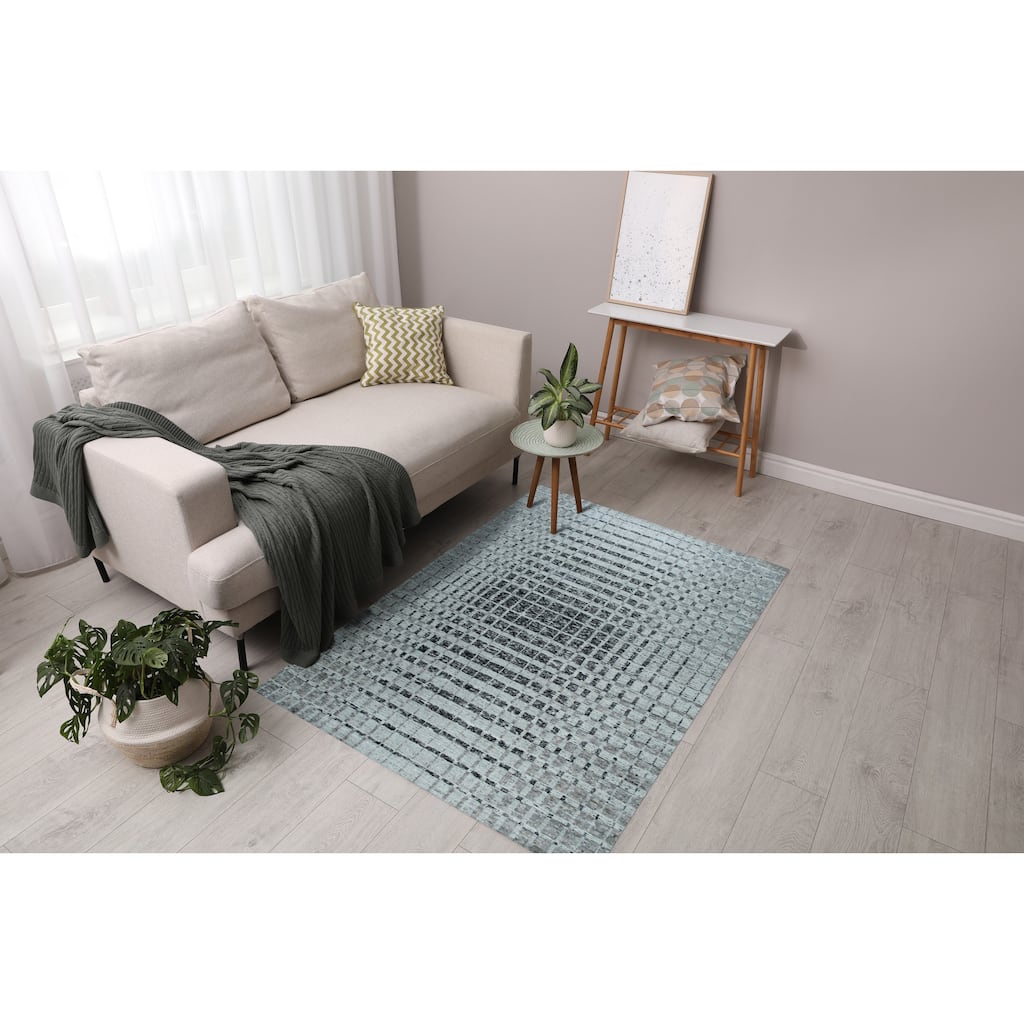 Home Décor Gray Hand-Knotted Wool Modern Pile Rug by EORC | Stylish and Luxurious Area Rug for Adding Contemporary