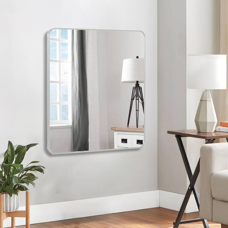 Inch Silver Metal Framed Rectangular Bathrrom Mirror for Wall. - Silver - 30x30