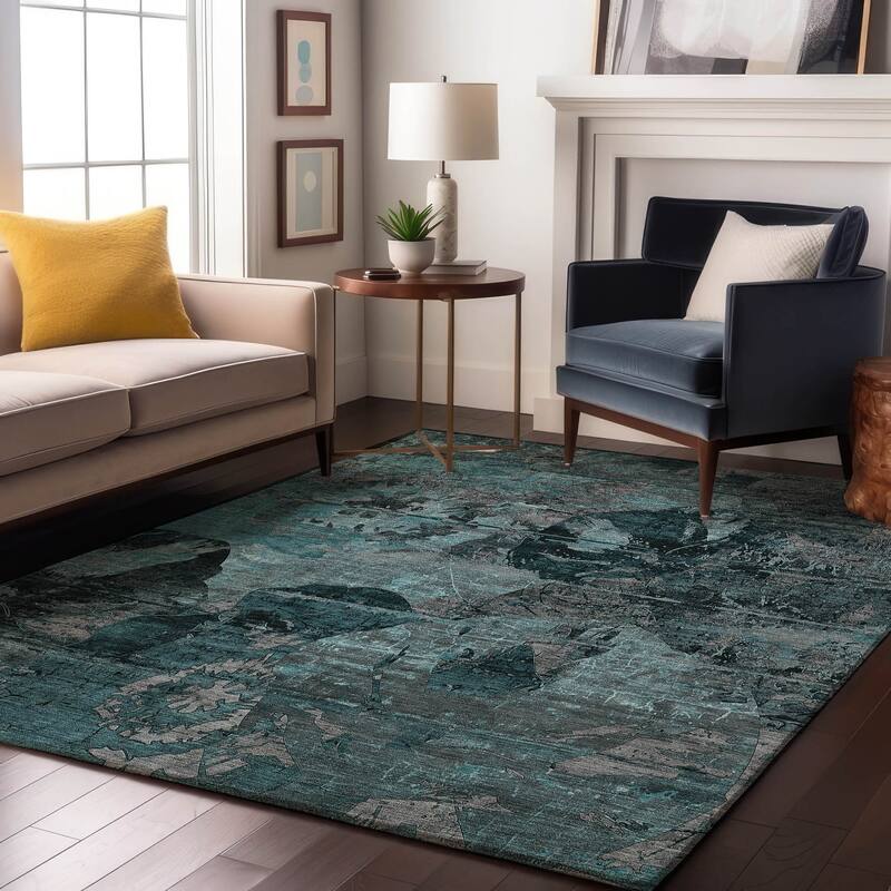 Premium Washable Super Soft Solid Abstract Mayfield Rug - Teal - 5' x 7' 6" - Rectangle