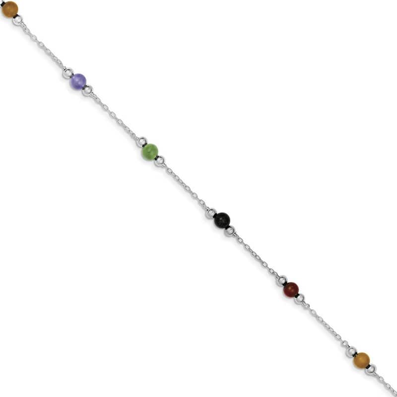 Curata 925 Sterling Silver Polished Multi Color Dyed Jade Anklet 9 Inch Spring Ring