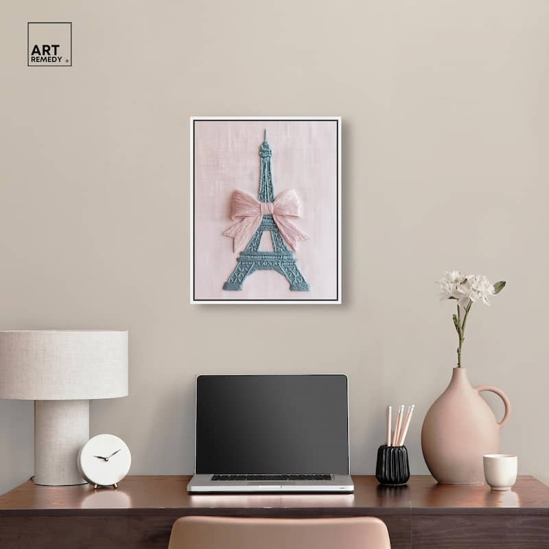 Stitched Eiffel Tower Bow Canvas by Art Remedy