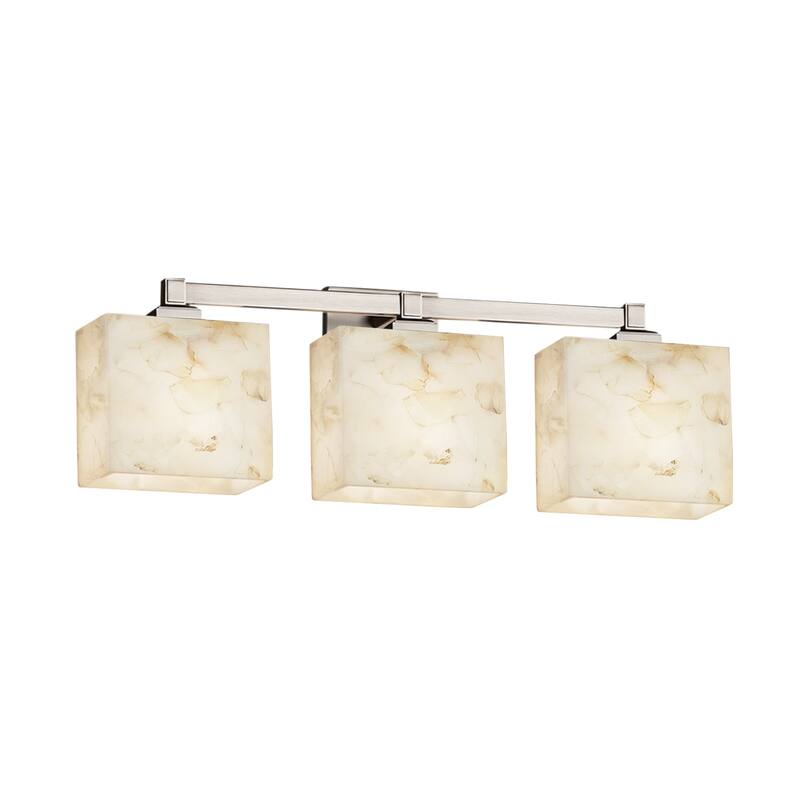 Alabaster Rocks!? Regency 3-Light Brushed Nickel Bath Bar, Alabaster Rocks Rectangle Shade - Brushed Nickel