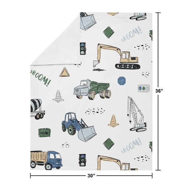 Construction Truck Collection Boy Baby Receiving Security Swaddle Blanket - Grey Yellow Black Blue and Green Transportation