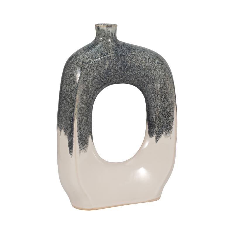 Sagebrook Home Modern Ceramic Blue/White Round Curvy Open Cutout Vase