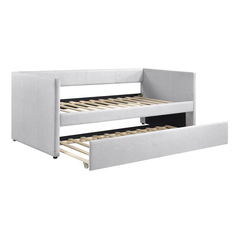 1pc Daybed with Trundle Beige Fabric Upholstery Wooden Frame