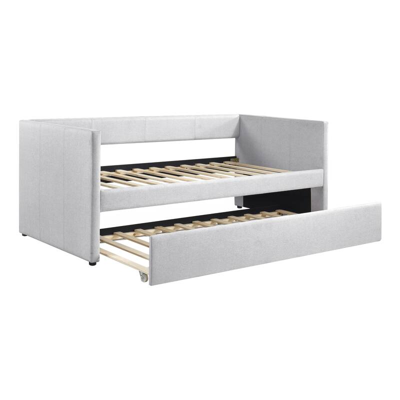 1pc Daybed with Trundle Blue Fabric Upholstery Wooden Frame Modern Home Furniture