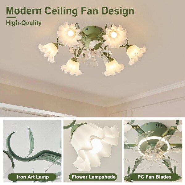 Flower Chandelier Fan with Light and Remote, Modern Flush Mount