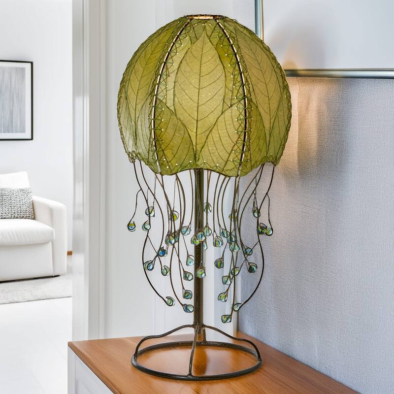 Eangee Handmade Jellyfish Table Lamp, Cocoa Leaves Shade, 10 x 10 x 24 in. - 10 x 10 x 24