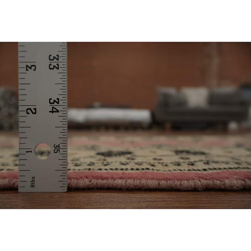 Hand Knotted Oriental 100% Wool Carpet Traditional Geometric Pink Bokhara Runner Rug - 9' 9'' X 2' 8''