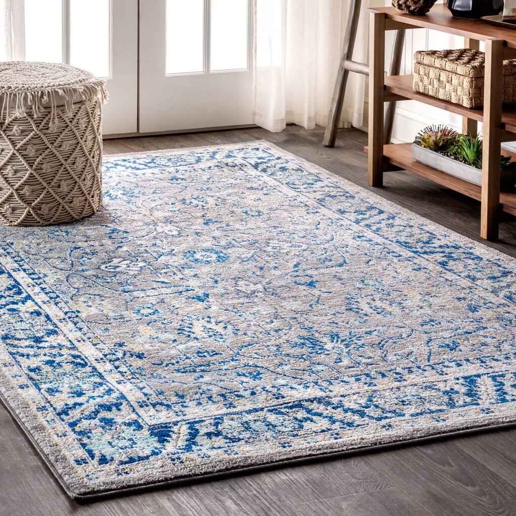 JONATHAN Y Modern Persian Boho Floral Grey/Navy Area Rug