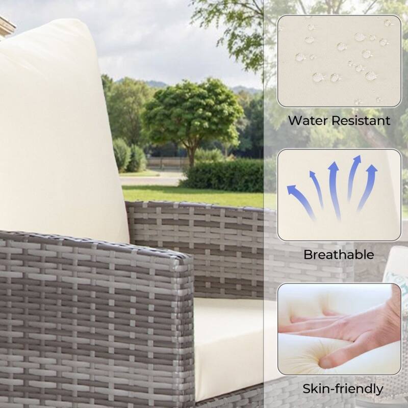 6pcs Wicker Patio Conversation Set Seating Loveseat Sofa with Ottomans