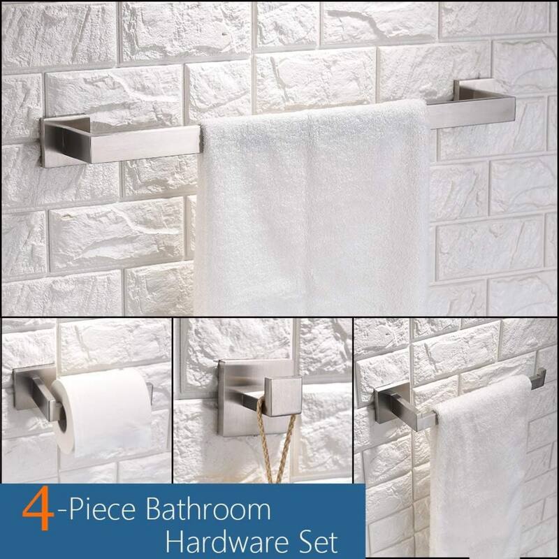 (Brushed) 4-Piece Bathroom Hardware Set 16 Inch Towel Bar Set, High Quality Stainless Steel.
