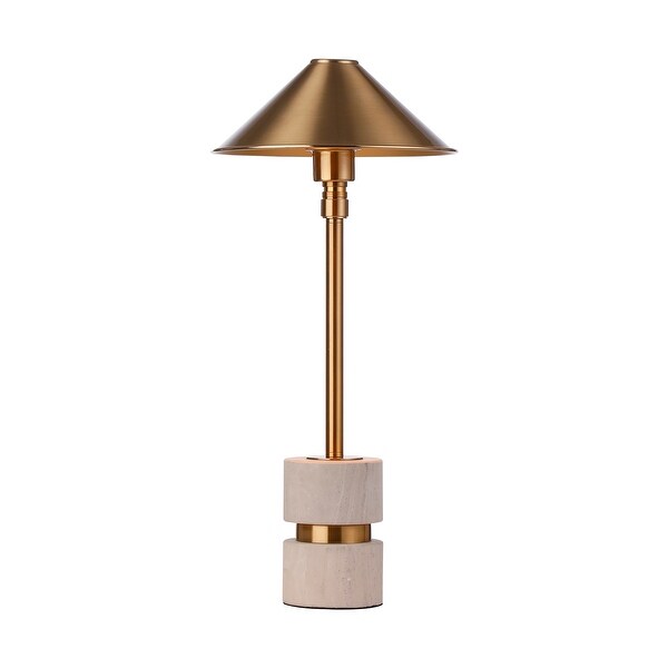 Scifi Steampunk Desk Lamp Brass Alabaster Stone Table Light Metal Cone Shade Gold