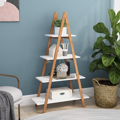 Solid Bamboo Wood Oxford "A"Frame Ladder Display Bookshelf