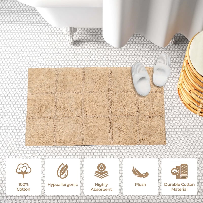 Superior Cotton Checkered 2-piece Non-skid Bath Rug Set