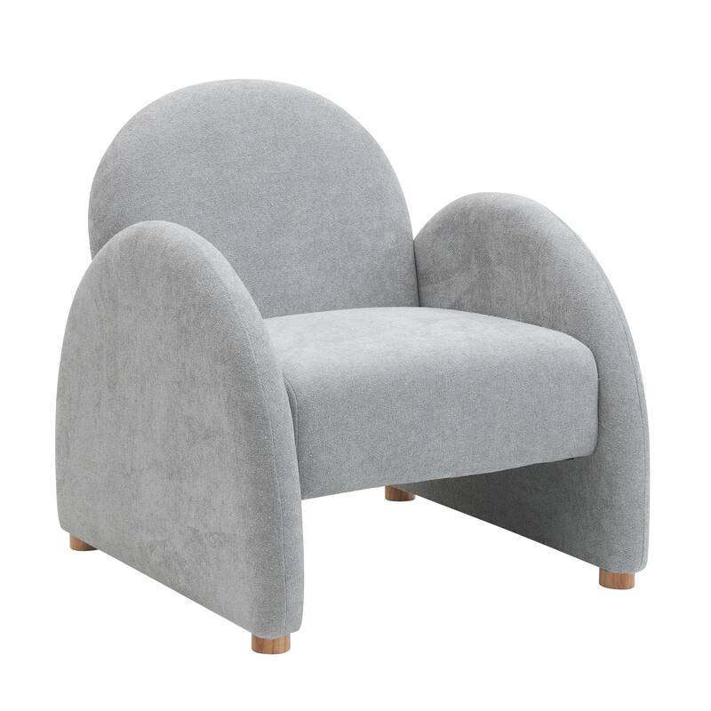 Modern Boucle Accent Armchair - Comfortable Upholstered Lounge Chair with Curved Armrests, Stylish Minimalist Chair - Gray