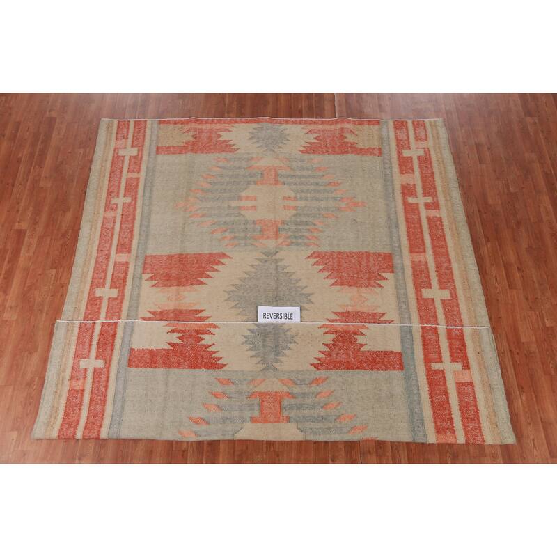 Hand Woven Oriental 100% Jute Carpet Southwestern Modern Multi-Colored Kilim Area Rug - 10' 0'' X 8' 5''