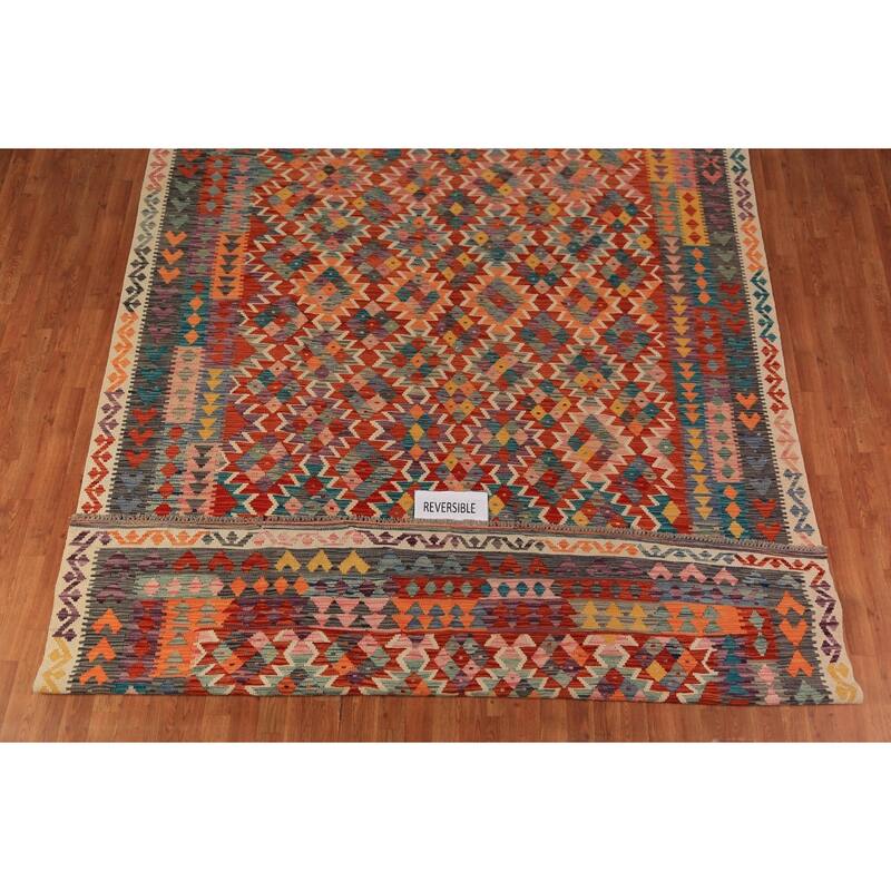 All-Over Kilim Oriental Area Rug Hand-Woven Wool Carpet - 8'4"x 11'6"