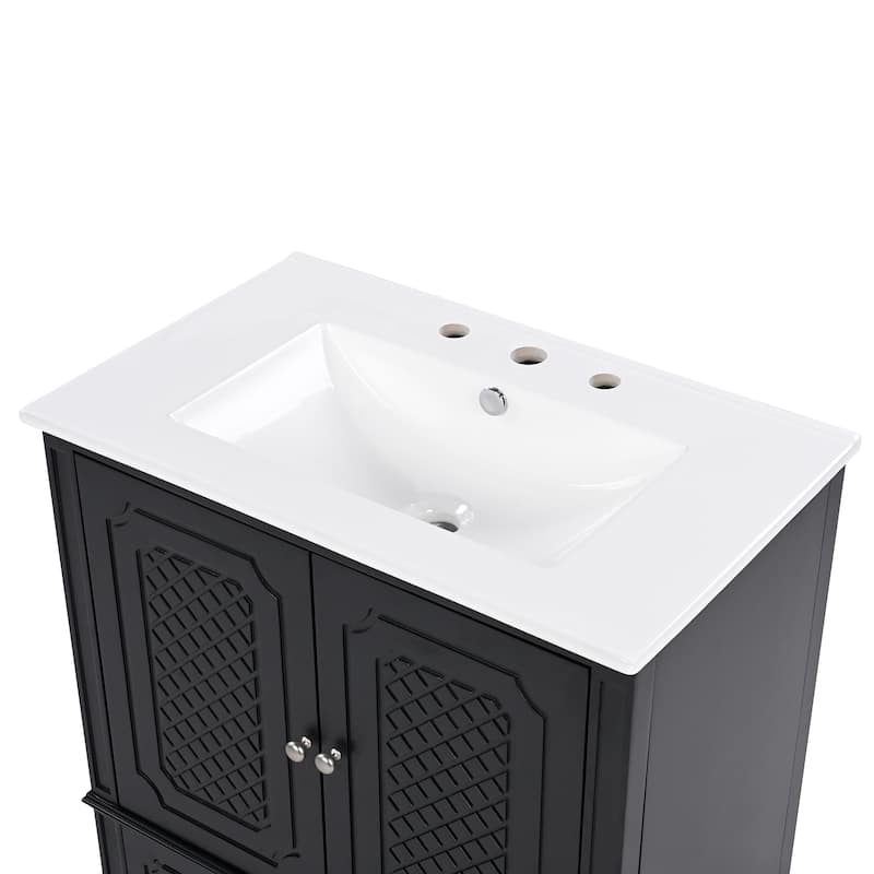 Roomfitters Bathroom Vanity with Double Sink Combo Set, Two Cabinets with Door Organizers and Two Drawers