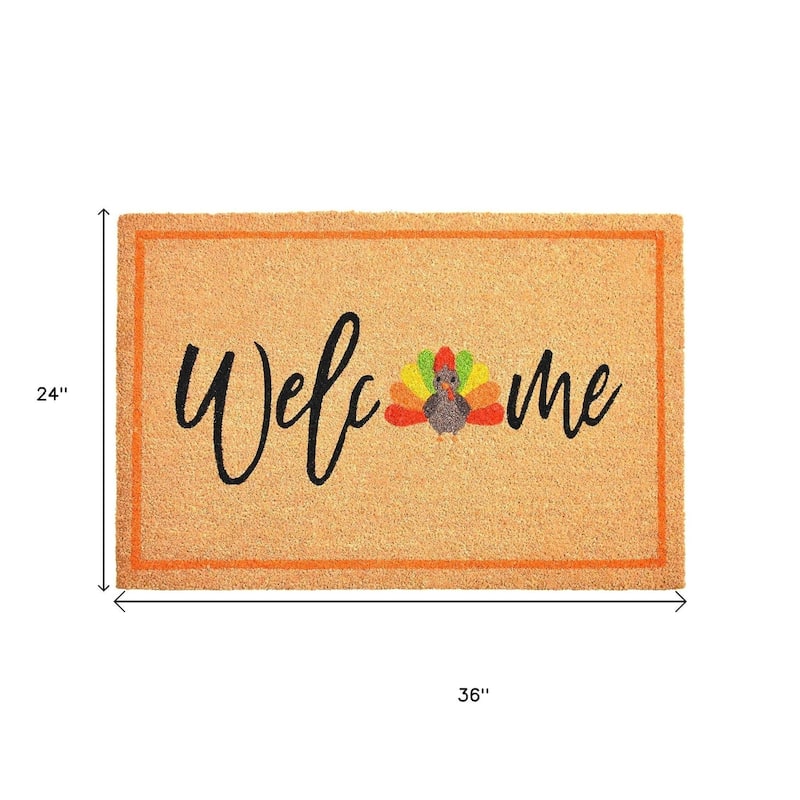 HomeRoots 24" X 36" Natural And Brown Thanksgiving Welcome Outdoor Coir Door Mat - 24.00' X '36.00