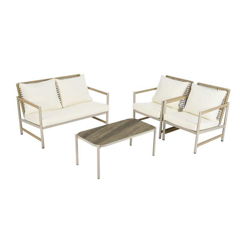 4 Pieces Patio Furniture Set, PE Rattan Wicker 4 Pcs Outdoor Sofa Set w/Washable Cushion
