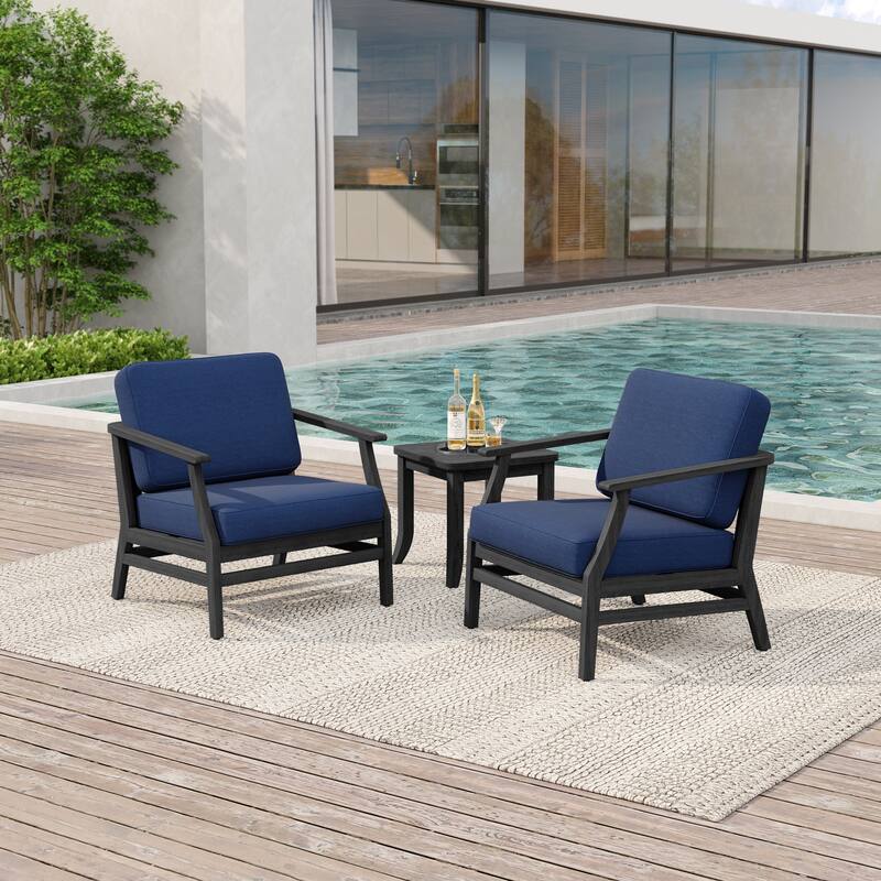 2 Set Patio Teak Wood Outdoor Chair and Side Table Set with Cushions