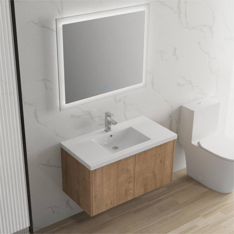 24/30/36 Inch Wall Mounted Single Bathroom Vanity with Resin Vanity Top in Walnut / Oak