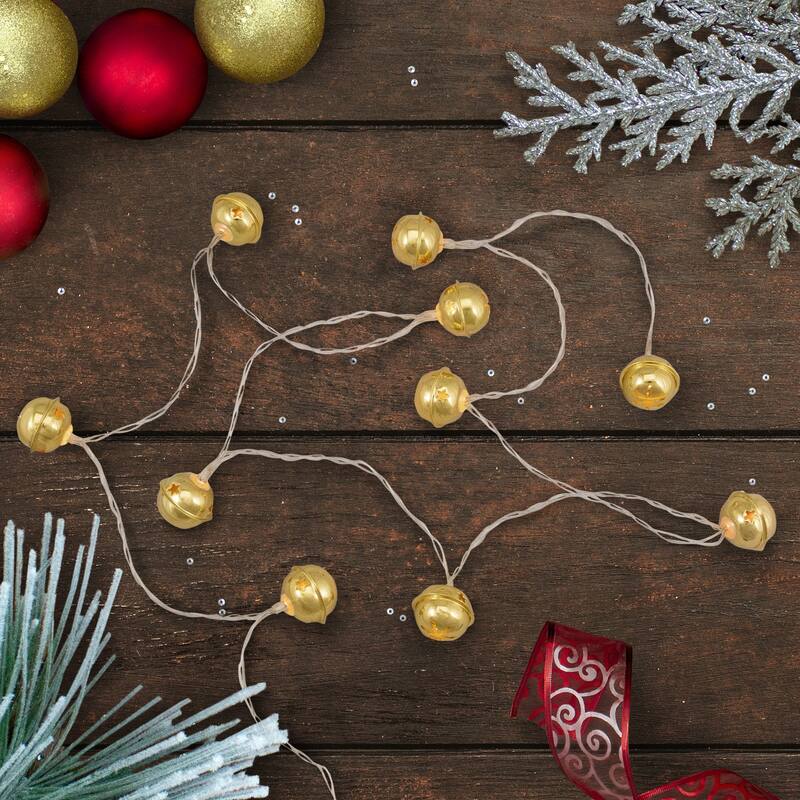 10-Count LED Gold Christmas Bells Fairy Lights 5.5ft Copper Wire - 5.5'