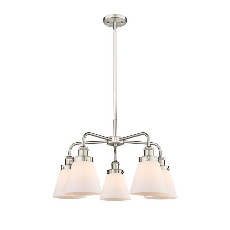 Innovations Lighting Cone - 5 Light 24" Stem Hung Chandelier - Satin Nickel/Matte White