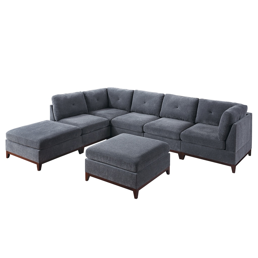 7 Piece Chenille Fabric Modular Sectional Sofa and Ottoman Set