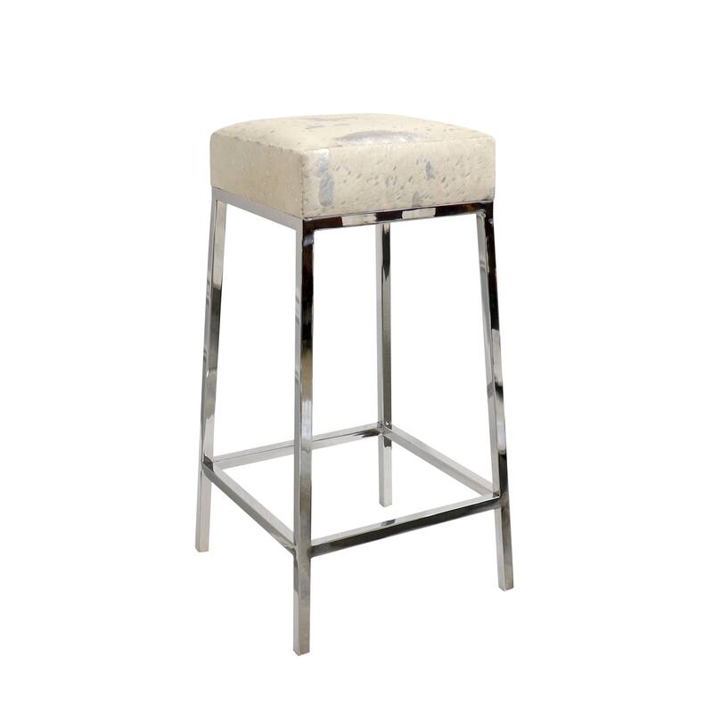 Pasargad Home Safari Cowhide & Stainless Steel Bar Stool - W16"XD16"XH30" - Silver - Bar Height
